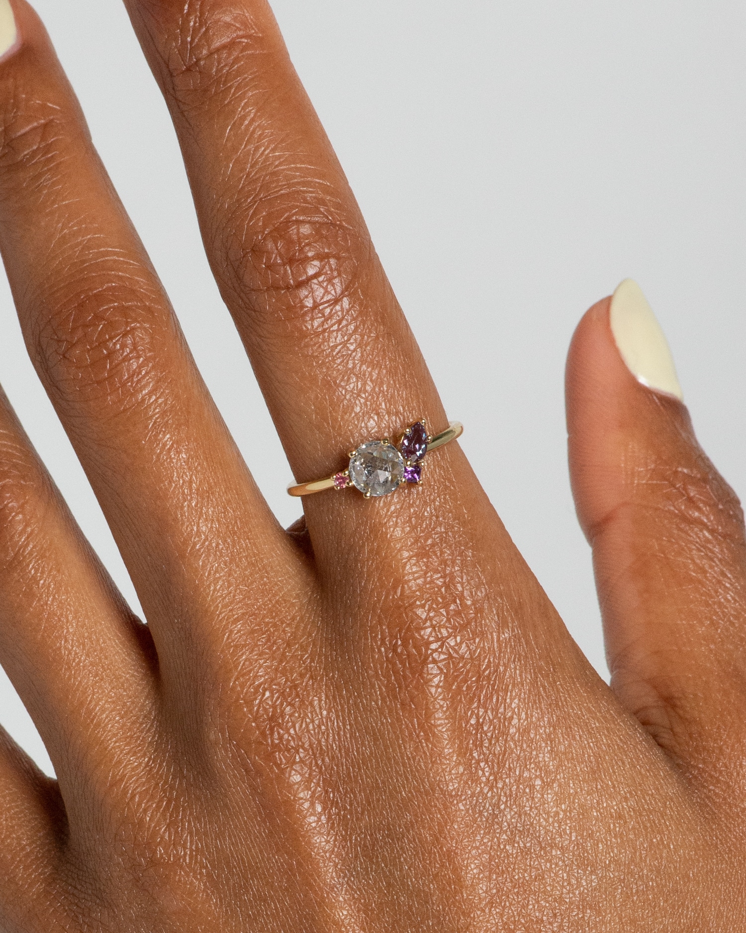 Custom Salt and Pepper Diamond and Alexandrite Cluster Ring in 14kt Yellow Gold