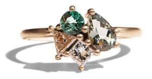 Custom Emerald and Champagne Diamond Cluster Ring