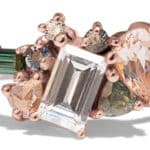 Custom Emerald Cut White Sapphire and Morganite Cluster Ring