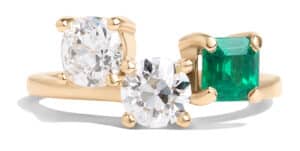 Custom Diamond and Emerald Triad Ring