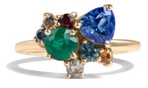 Custom Blue Sapphire and Emerald Cluster Ring