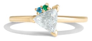 Custom Trillion Cut Diamond and Emerald Cluster Ring