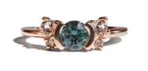 Custom Blue Green Sapphire and Morganite Cluster Ring