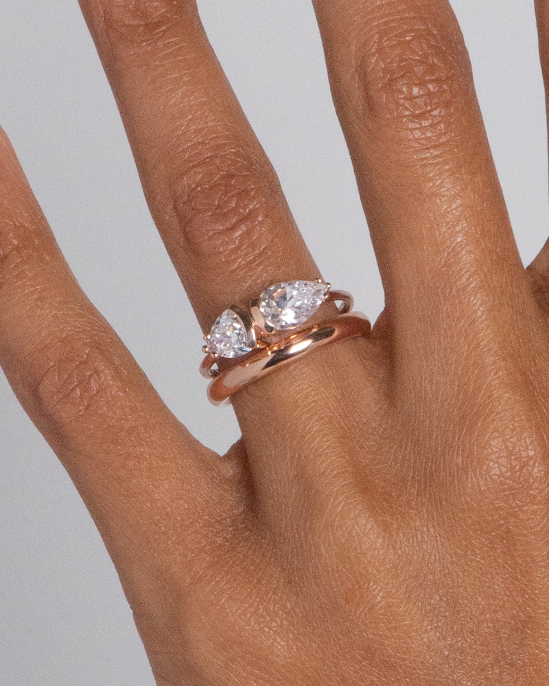 Lash Pear Trillion Diamond Ring with Milla Round Band on figure