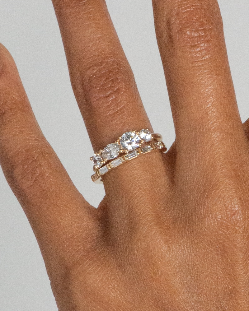 Linear Diamond Ring 1.2cts with Baguette Diamond Band on figure