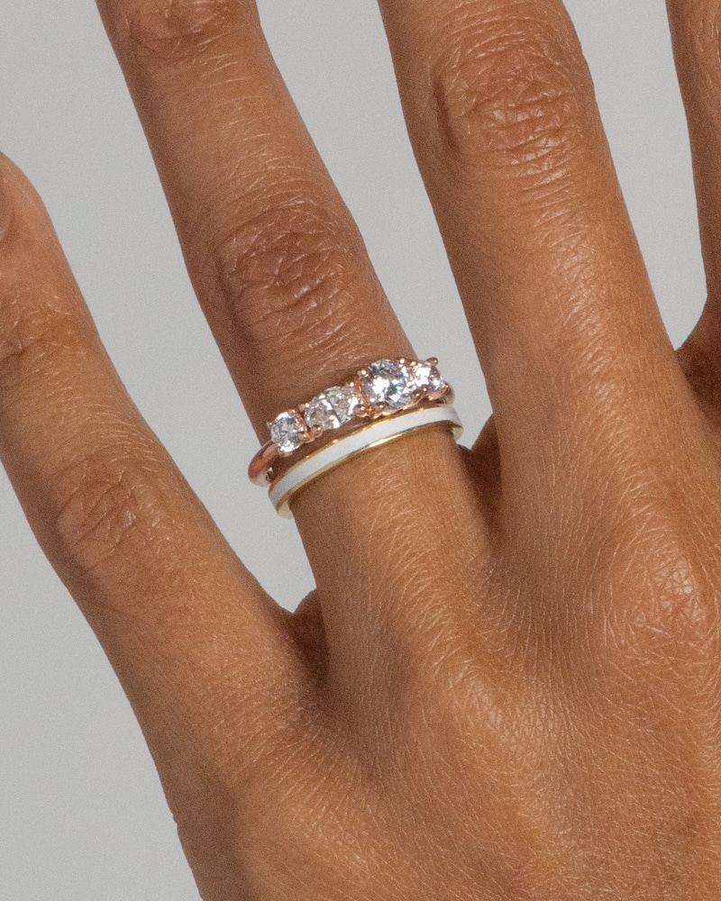 Linear Diamond Ring 1.2cts with Senna Narrow Band with White Enamel on figure