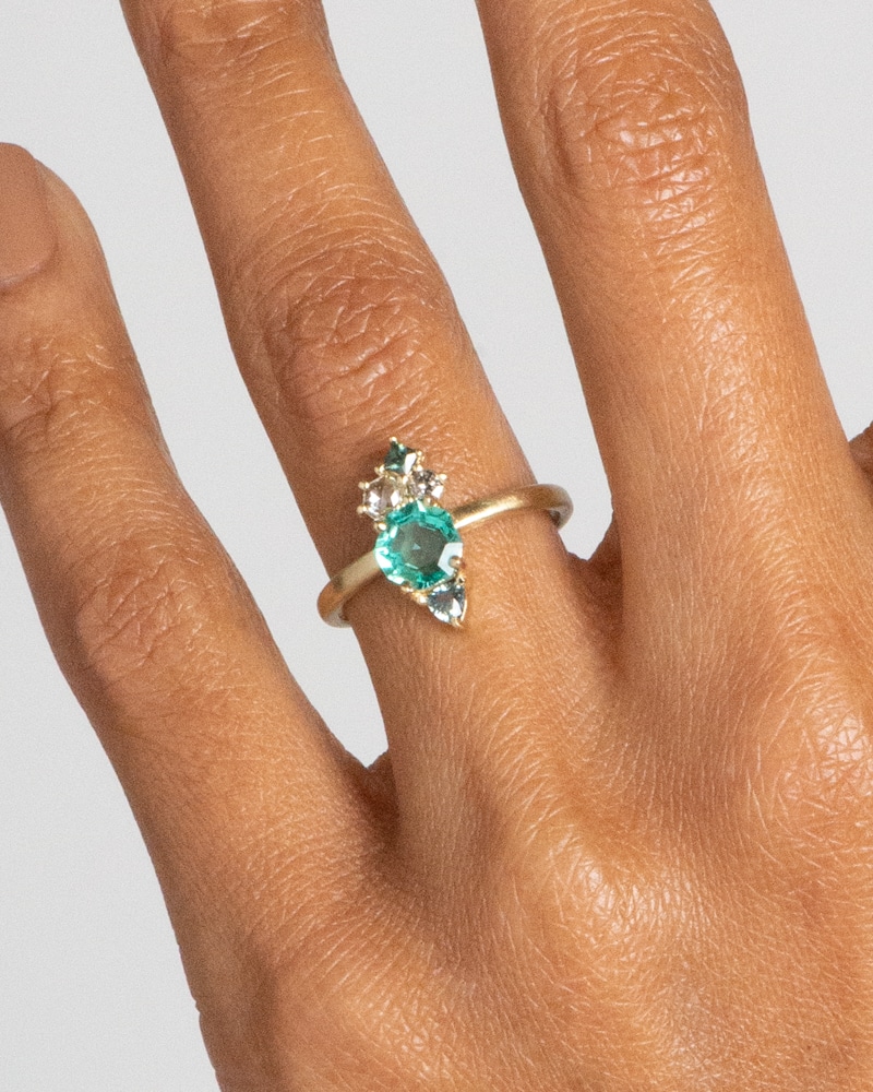 Vertical Octagonal Emerald Ring on figure