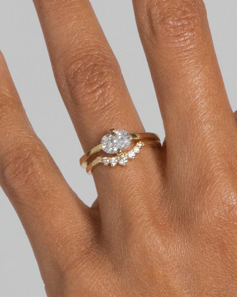 Yucca Oval Diamond Ring 1.0ct with Arco Curved Diamond Band on figure