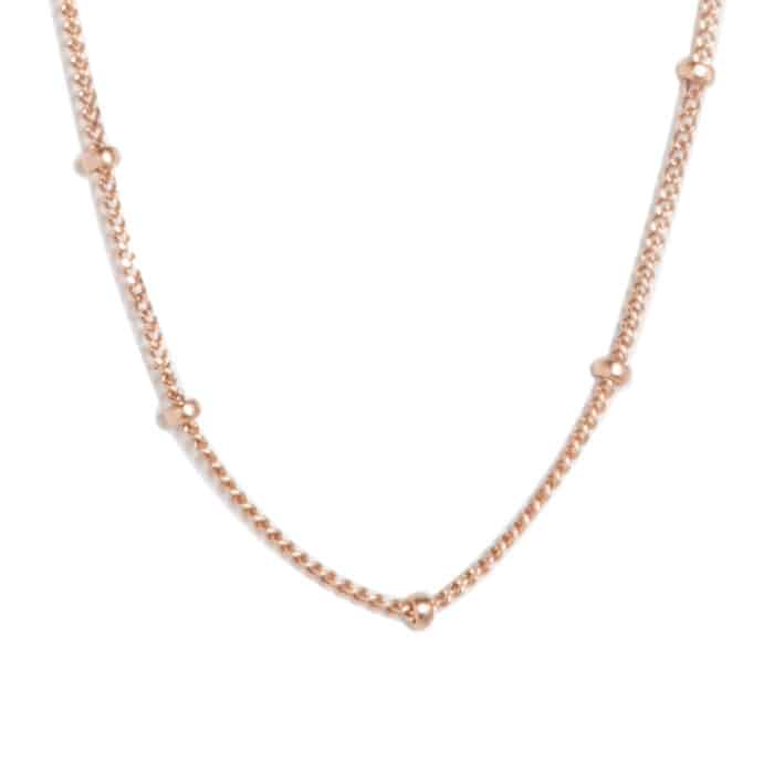 Beaded Curb Chain Necklace Rose Gold