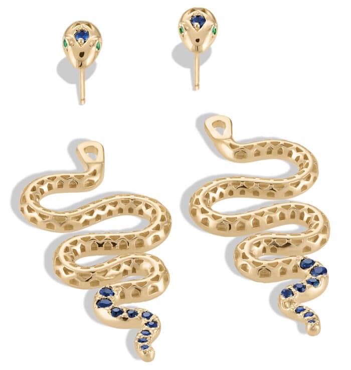 Serpent Emerald and Sapphire Earring Jackets Gold Vermeil - Image 3