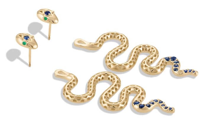 Serpent Emerald and Sapphire Earring Jackets Gold Vermeil - Image 2