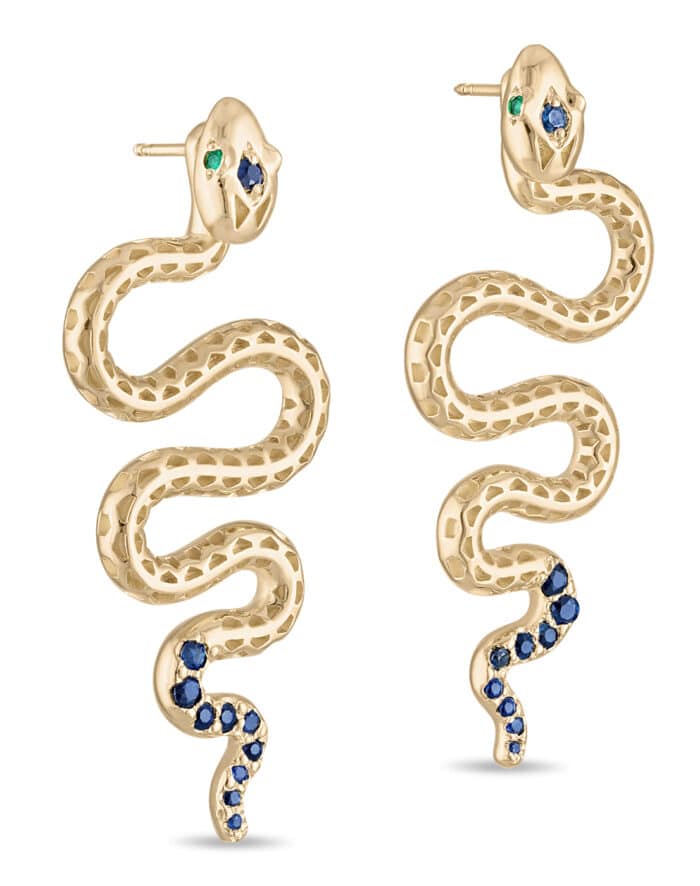 Serpent Emerald and Sapphire Earring Jackets Gold Vermeil