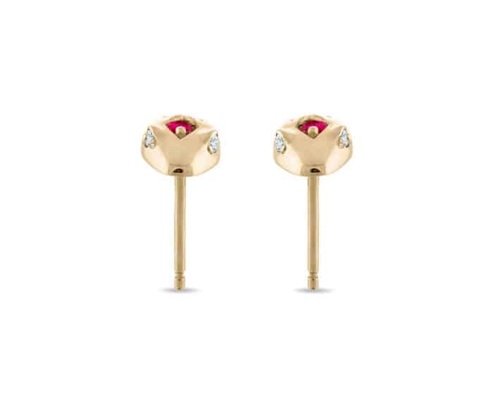 Serpent Diamond and Ruby Studs Yellow Gold - Image 2