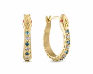 Serpent Diamond and Sapphire Hoops Yellow Gold