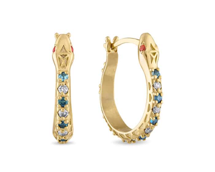Serpent Diamond and Sapphire Hoops Yellow Gold