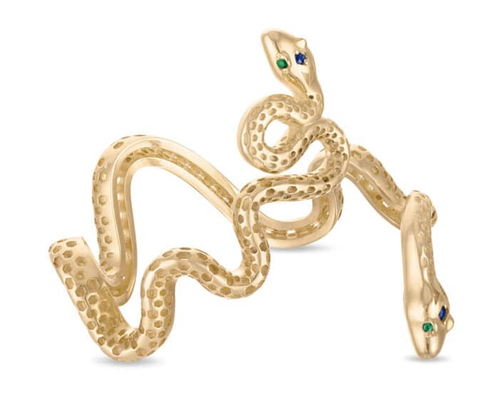 Serpent Emerald and Sapphire Bracelet Cuff Gold Vermeil - Image 2