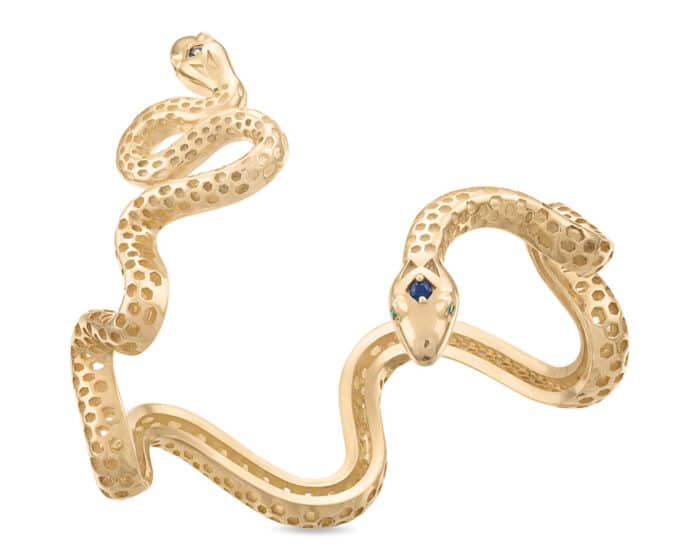 Serpent Emerald and Sapphire Bracelet Cuff Gold Vermeil