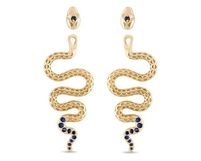 Serpent Emerald and Sapphire Earring Jackets Gold Vermeil - Image 4