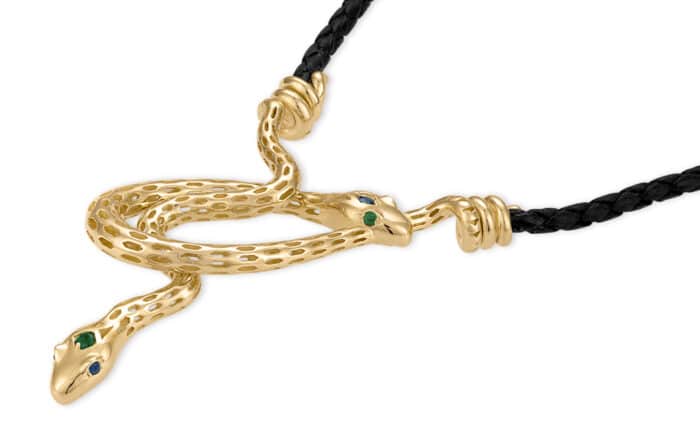 Serpent Emerald and Sapphire Lariat Gold Vermeil - Image 4