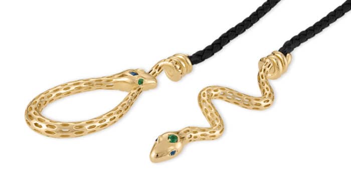 Serpent Emerald and Sapphire Lariat Gold Vermeil - Image 3