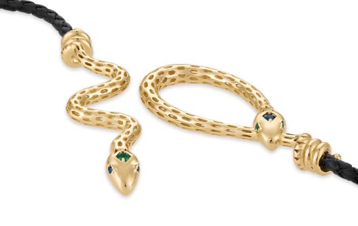 Serpent Emerald and Sapphire Lariat Gold Vermeil - Image 2