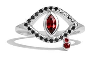 Custom Garnet and Black Diamond Evil Eye Ring