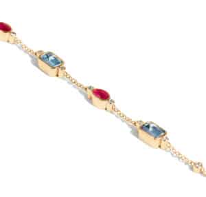 Custom Blue Topaz, Ruby, and Diamond Bracelet