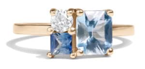 Custom Aquamarine, Diamond, and Blue Green Sapphire Ring