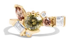 Custom Lime Green Sapphire with Andalusite Cluster Ring