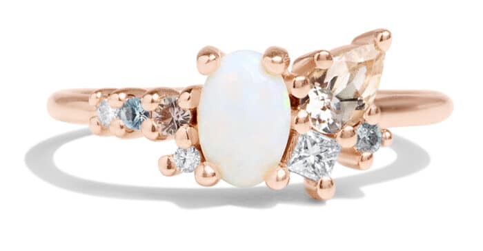 Custom Opal and Peach Sapphire Cluster Ring