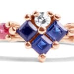 Custom Geometrical Ruby and Blue Sapphire Ring