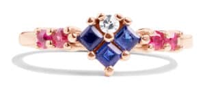 Custom Geometrical Ruby and Blue Sapphire Ring