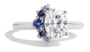 Custom Half Halo Moissanite and Sapphire Ring