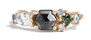 Custom Hex Cut Black Diamond Cluster Ring