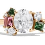 Custom Peach Sapphire and Tourmaline Cluster Ring