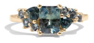 Custom Blue Green Sapphire Cluster Ring