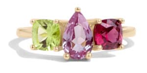 Custom Alexandrite, Peridot, and Garnet Ring