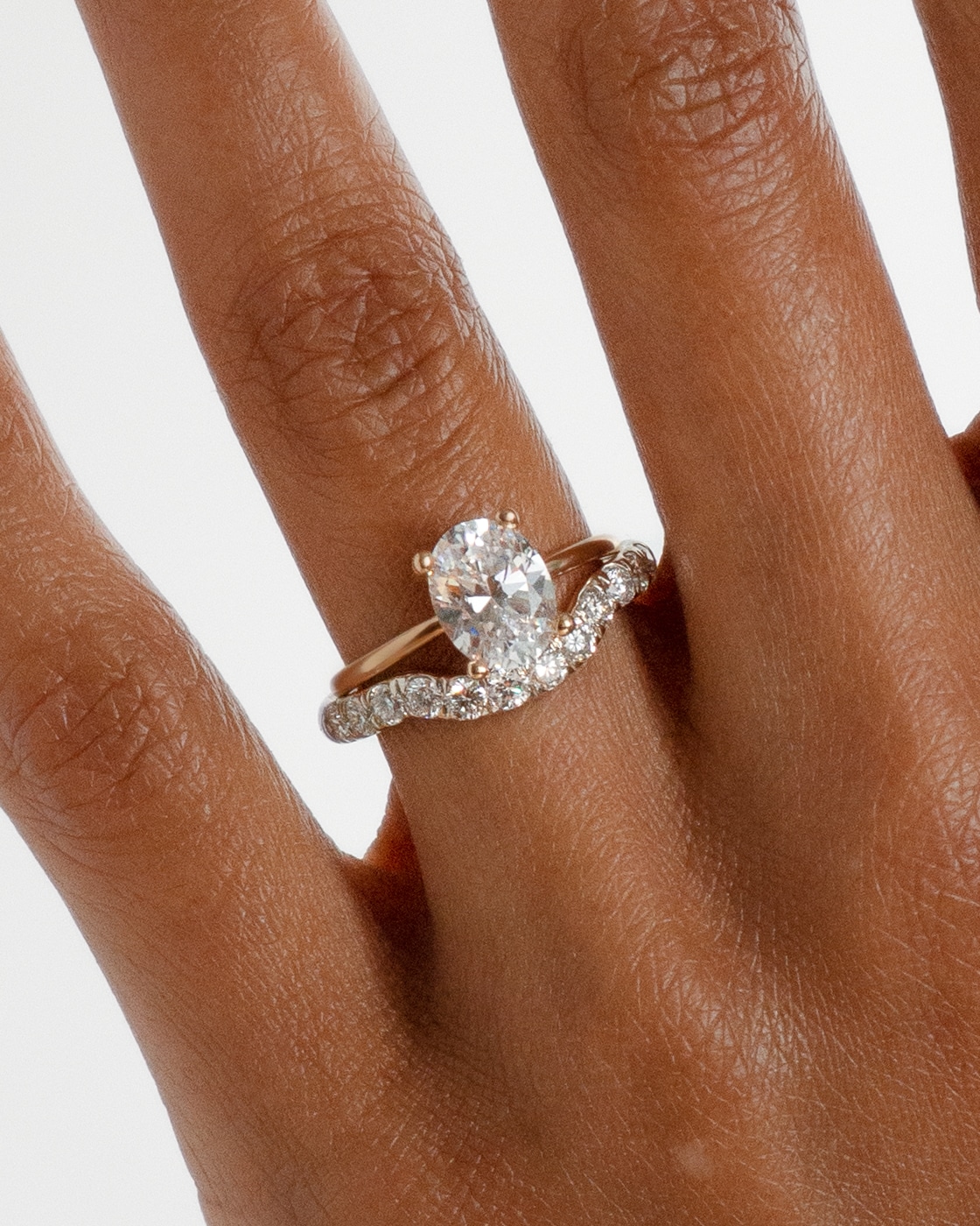 Kalmia Diamond Oval Ring and Dez Curved Diamond Band 3mm on figure