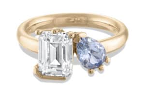 Toi et Moi Diamond and Sky Blue Sapphire Ring