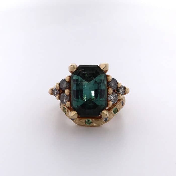 Custom Tourmaline and Salt and Pepper Diamond Ring - Image 2