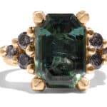 Custom Tourmaline and Salt and Pepper Diamond Ring