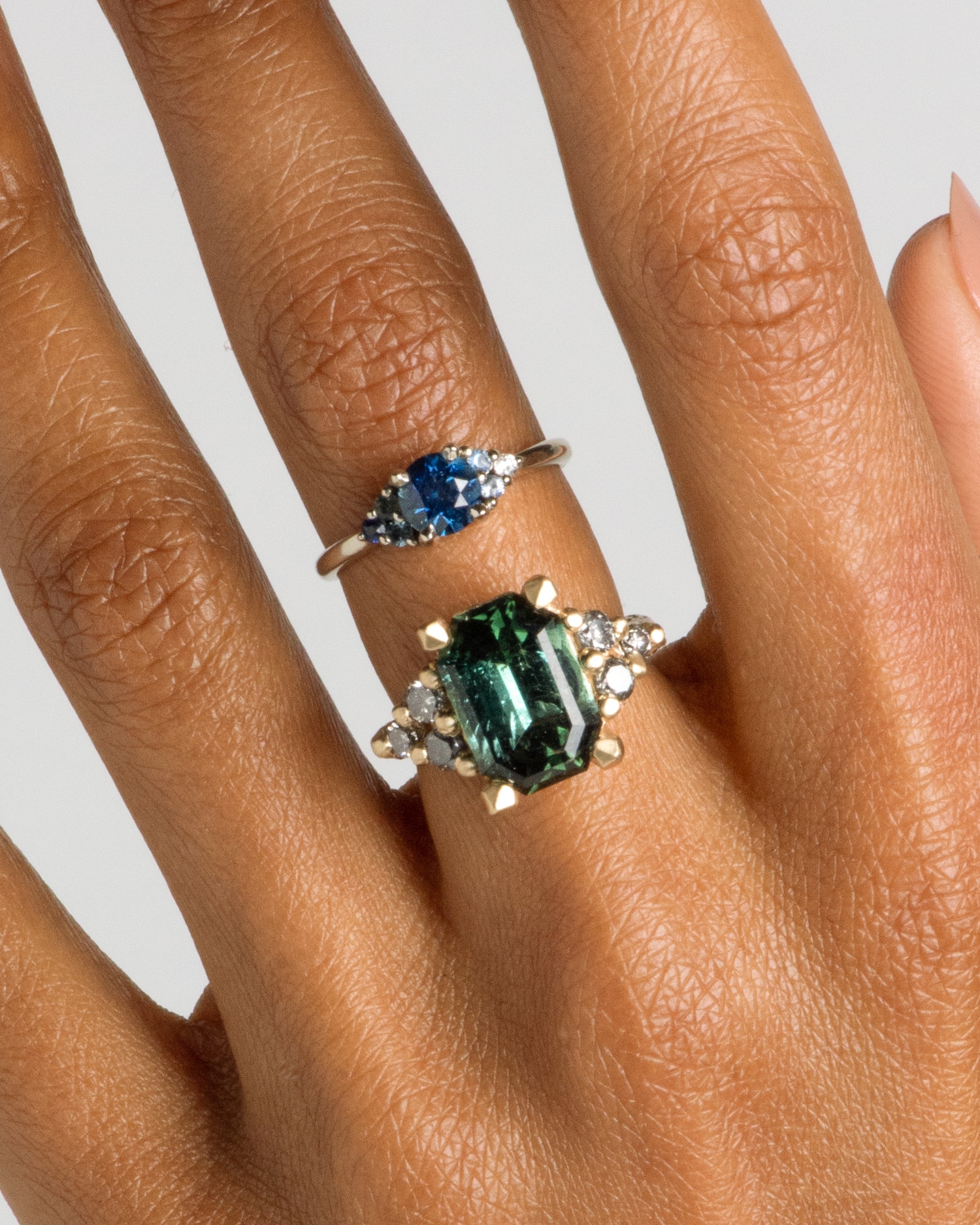 Custom Tourmaline and Salt and Pepper Diamond Ring