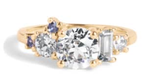 Custom Diamond and Blue Green Sapphire Cluster Ring