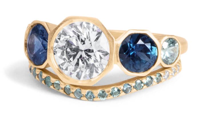 Custom Diamond and Blue Sapphire Ring - Image 2