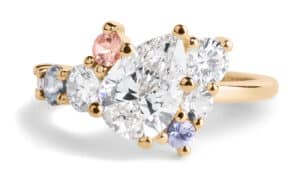Custom Pear Cut Diamond and Sky Blue Cluster Ring