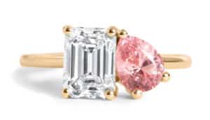Custom Diamond and Pink Sapphire Toi Et Moi Ring