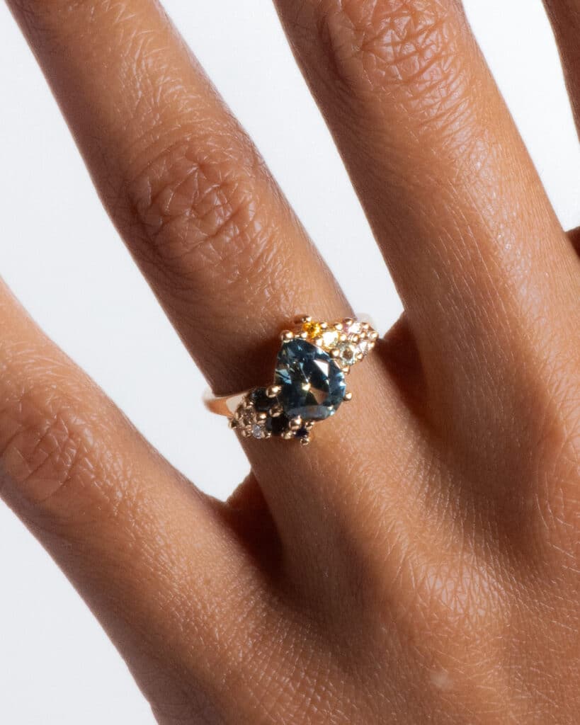 Custom Bi-Color Sapphire Cluster Ring on figure