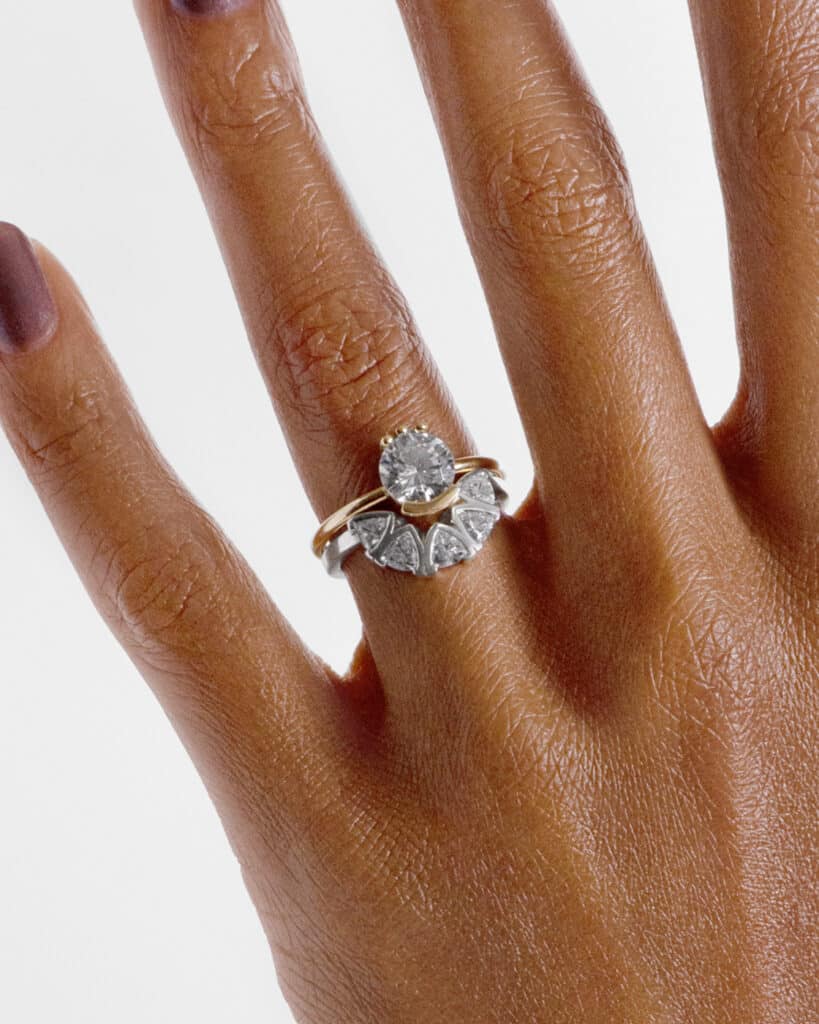 Trillion Curved Diamond Band with Lash Diamond Ring 1.0ct on Figure