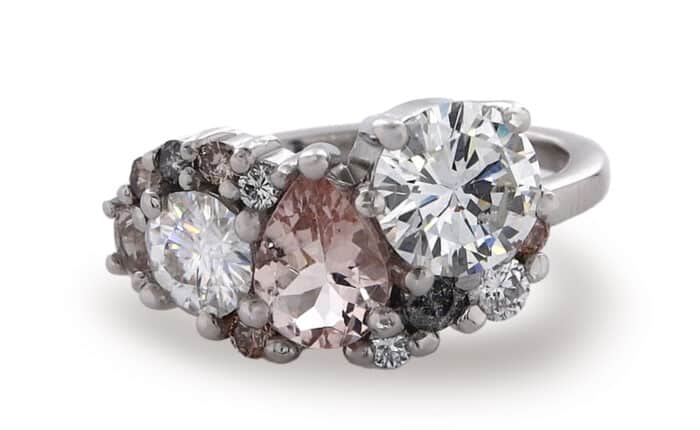 Custom Diamond and Morganite Cluster Ring