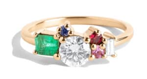 Custom Diamond, Emerald, and Sapphire Cluster Ring